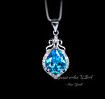 Blue Topaz Necklace - Sterling Silver Halo Teardrop Topaz Pendant - Dainty Pear Cut Blue Topaz Jewelry - November Birthstone #269