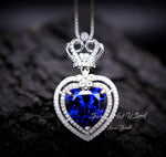 Tanzanite Necklace - Gemstone Royal Ocean Heart Tanzanite Pendant - 7 CT Double Halo Crown Blue Tanzanite Titanic Jewelry #896