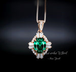 Green Emerald Necklace, Rose Gold coating 925 Sterling Silver Box Chain, Green Stone Emerald Jewelry #128