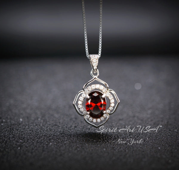 Garnet Necklace - Sterling Silver flower of Life Red Gemstone Dainty Garnet Jewelry Tiny Garnet Choker Chakra Healing