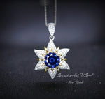 Gemstone Star Blue Tanzanite Necklace - 18KGP Sterling Silver - 6 Point Star Pendant - 2CT Hexagram Deep Blue Tanzanite Jewelry #882
