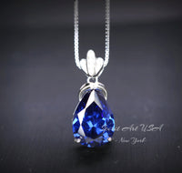 Large Teardrop Tanzanite Necklace - 18KGP Sterling Silver December Birthstone - Pear Cut 7 CT Blue Tanzanite Jewelry #780
