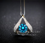 Heart Blue Topaz Necklace - Gemstone Fat Triangle Blue Topaz Pendant - 18KGP & Sterling Silver - 2 Ct Round Cut Blue Topaz Jewelry #583