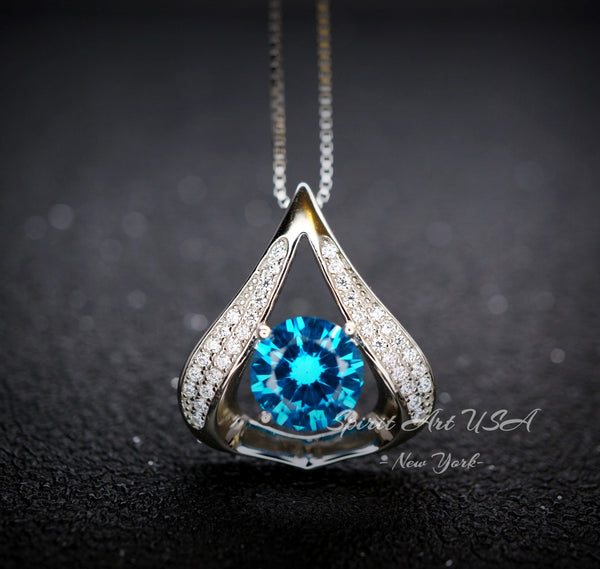 Heart Blue Topaz Necklace - Gemstone Fat Triangle Blue Topaz Pendant - 18KGP & Sterling Silver - 2 Ct Round Cut Blue Topaz Jewelry #583