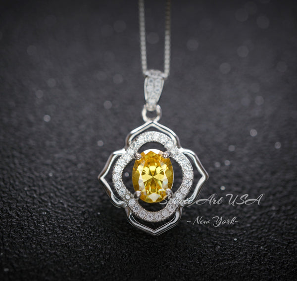 1.5 CT Yellow Moissanite Gemstone Necklace - Sterling Silver Gold Flower Of Life pendant #105