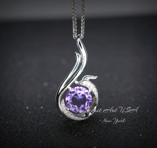 Genuine Amethyst Necklace - Phoenix Pendant - 18KGP @ Sterling Silver - February Birthstone - Amethyst Jewelry #688