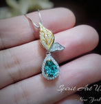 Green Paraiba Necklace - Gemstone Butterfly Flower Pendant - 18KGP @ Sterling Silver - 1 ct Green Paraiba Tourmaline Pendant Jewelry #518