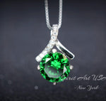 2 CT Emerald Necklace Simple Bowknot Green Emerald Pendant Sterling Silver White Gold plated Minimalist Green Gemstone #286