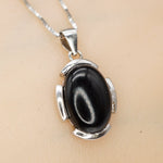 Black Onyx Necklace - Full Sterling Silver Large Genuine Onyx Jewelry #272