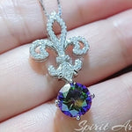 Mystic Topaz Necklace - Gemstone Kite Flower Pendant - 18KGP @ Sterling Silver - 2.2 Ct Round Rainbow Topaz Jewelry #405