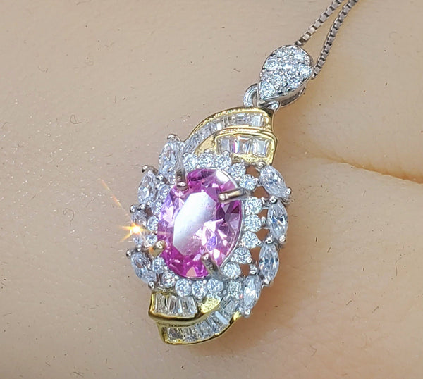 Pink Tourmaline Necklace - Life Spiral 1.8 CT Pink Tourmaline Pendant - Spiritual Gemstone Flower - Double Halo Swirl Infinity Jewelry #734