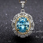 Large Aquamarine Necklace - March Birthstone - 18KGP @ Sterling Silver - Gemstone Royal Flower Style - 2.8 CT Blue Aquamarine Jewelry #722