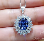 Large Tanzanite Necklace Double Layer Gemstone Halo 2.8 CT Tanzanite Pendant Sterling Silver White Gold Plated Blue Gemstone #730