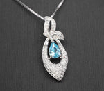 Tiny Teardrop Aquamarine Necklace, Gemstone Petal Leaf Butterfly Pendant, 18KGP @ Sterling Silver - Blue Aquamarine Jewelry #384