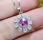 Pink Tourmaline Necklace - 18KGP @ Sterling Silver Sunflower Pendant Tourmaline jewelry Pink gemstone Flower Style 056