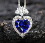 4 CT Tanzanite Heart Necklace - White gold coated Sterling Silver - Deep blue heart Pendant - Lab Created Energic Tanzanite Jewelry #573