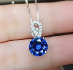 1.8 Ct Blue Sapphire Necklace, White Gold plated Sterling Silver Sim Gemstone September Birthstone Dainty Round ,Blue Sapphire Pendant #158