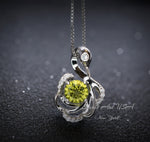 Genuine Peridot Necklace - Swan Necklace - Natural Green Peridot Pendant - 18KGP @ Sterling Silver - August Birthstone #971