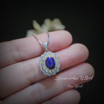 Lapis Lazuli Necklace - Double Halo - Lapis Lazuli Pendant - 18KGP @ Sterling Silver #495