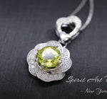 Genuine Peridot Necklace - Green Peridot Rose Flower Style - 18kgp Sterling Silver - Dainty Natural Green Peridot Pendant #454