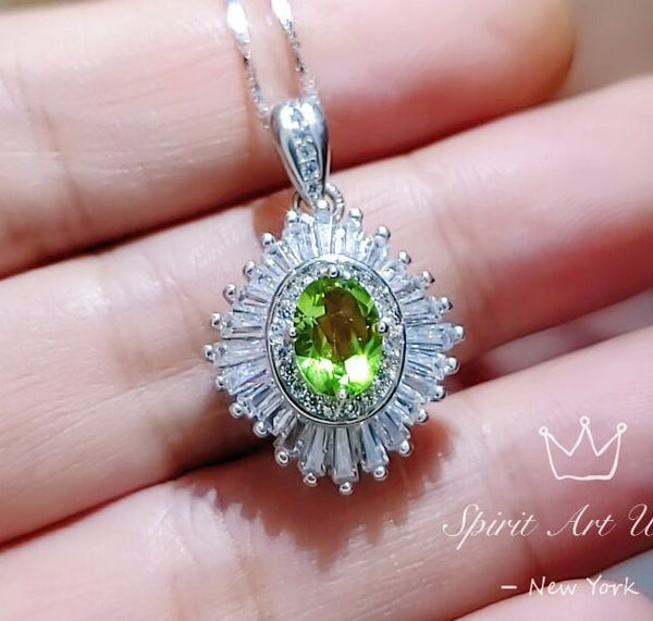Genuine Peridot Necklace - 18kgp @ Sterling Silver Natural Green Peridot Olivine Necklace - August Birthstone Anniversary Green #619