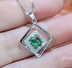 Emerald Necklace , Tiny Double Square Full Sterling Silver Geometric 18KGP - Minimalist Tiny Delicate Simple Emerald Pendant 091