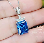 Scissor Cut Blue Sapphire Necklace Gemstone Flower White Gold Plated Large Rectangle 4.5 CT Blue Sapphire Pendant Blue Sapphire Jewelry #788