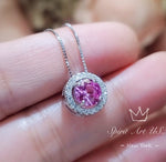 Tiny Round Pink Tourmaline Choker Necklace - Sterling Silver Gemstone lucky circle pink tourmaline pendant 059