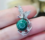 Natural Green Malachite Phoenix Necklace White Gold plated Sterling Silver Bird Pendant #559