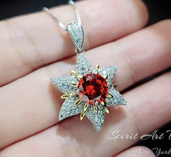 Gemstone Star Sunstone Necklace 18KGP & Sterling Silver - 6 Point Star Pendant - Orange Spessartite Jewelry -Hexagram Art Deco #822