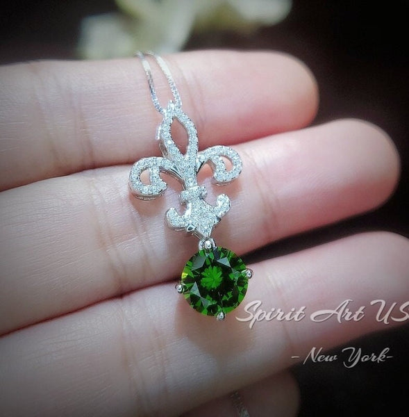 Peridot Necklace - Gemstone Kite Flower Pendant - 18KGP @ Sterling Silver - August Birthstone - Green Peridot Pendant #409