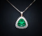 Large Triangle green emerald Necklace - Rose Gold Coated Sterling Silver High Quality Trillion Cut 8 CT Emerald Pendant #724