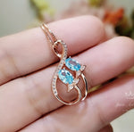 Rose Gold Aquamarine Necklace - Gemstone Leaf Flower March Birthstone Tiny Aquamarine pendant #289