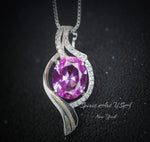 Large Pink Tourmaline Necklace - Gemstone Wave 3 CT Large Pink Tourmaline Pendant - White Gold coated Sterling Silver Jewelry #660