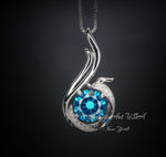 8mm Blue Topaz Necklace - 18KGP @ Sterling silver - 2 CT Swiss Blue Phoenix Style Topaz Pendant #694