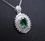 High Quality Emerald Necklace - 18KGP @ Sterling Silver - Halo May birthstone - Green Emerald Jewelry #365