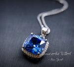 Large Radiant Blue Sapphire Necklace - 925 Sterling Silver Made Sim Gemstone White Gold September Birthday Blue Gemstone Jewelry #549