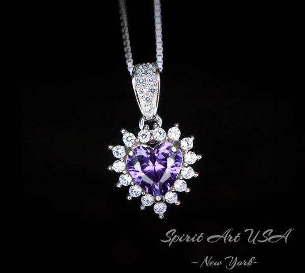 Amethyst Necklace -Tiny Purple Heart Pendant 925 Sterling Silver - Princess Style Minimalist Amethyst Jewelry, February Birthstone 012