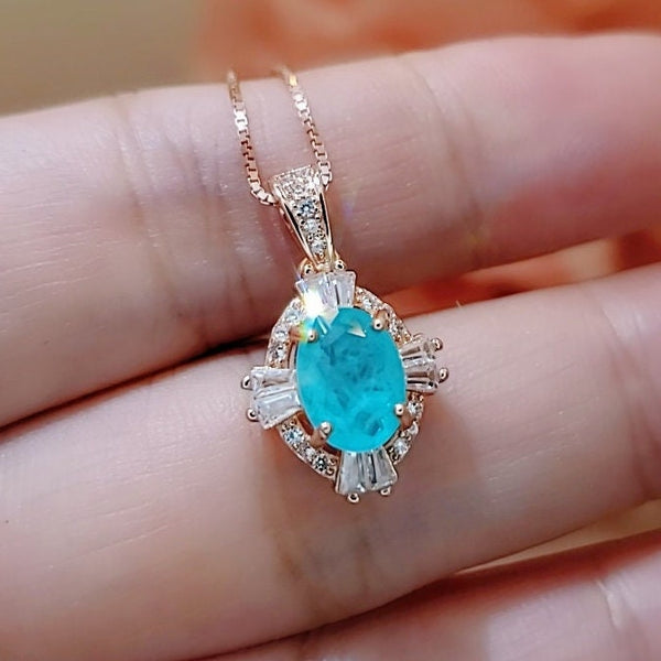 Rose Gold Paraiba Necklace Royal Blue Gemstone Jewelry Sterling Silver Made Gemstone blue 011