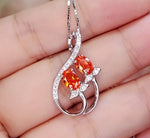Red Orange Sunstone Necklace Spessartite Garnet Necklace - Sterling Silver Tangerine Sapphire Leaf Orange Gemstone Jewelry #271