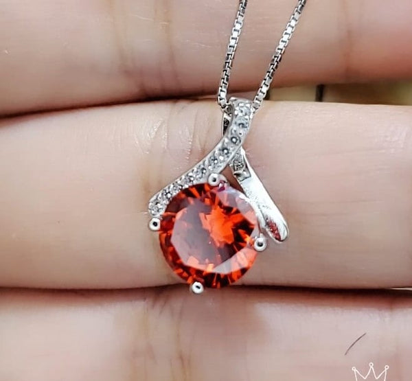 Simple Orange Sunstone Necklace - 2 CT Bowknot Sun Stone Pendant - 18KGP @ Sterling Silver - Orange Gemstone Jewelry 098