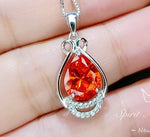 Teardrop Sunstone Necklace - High Quality Sterling Silver 2.5 CT Red Orange Spessartite Garnet Pendant #446