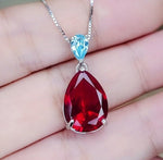 Large Teardrop Ruby Necklace Sterling Silver 6 CT Lab Red Ruby Pendant White Gold Plated Solitaire Red Gemstone Jewelry #699