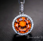 Orange Sunstone Necklace - Tangerine Sapphire Jewelry- High Quality Gemstone Halo Sterling Silver 4 CT Lab Created Sun Stone Pendant #948