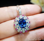 Blue Sapphire Necklace Source Light Style 18KGP @ Sterling Silver - 3 CT Blue Sapphire Pendant - Radiant Blue Sapphire Jewelry #898