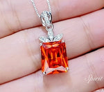 Large Rectangular Sunstone Necklace - Red Orange Tangerine Spessartite Garnet Jewelry Diamond Petal Flower 9 ct Created Orange Sapphire #668