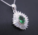 Gemstone Emerald Necklace White Gold plated Sterling Silver Green Gemstone Pendant Double Surround Star Dainty May Birthstone #960
