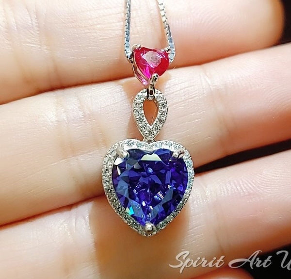 Double Heart Tanzanite Necklace -Gemstone Heart Connect Heart Pendant - 18KGP Sterling Silver - December Birthstone #740