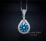 Round Blue Topaz Necklace - 18kgp Sterling Silver - 2 CT Gemstone Halo Blue Topaz Pendant - Solitaire Simple Swiss Blue Topaz Jewelry #291