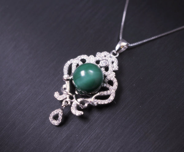 Malachite Necklace 925 Sterling Silver High Quality - Natural Green Malachite Pendant - Silver Flower Tassel Malachite Jewelry #501